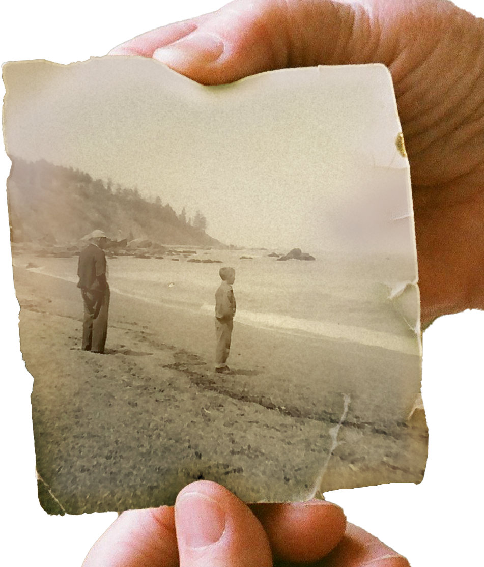 A hand holding an old family photograph