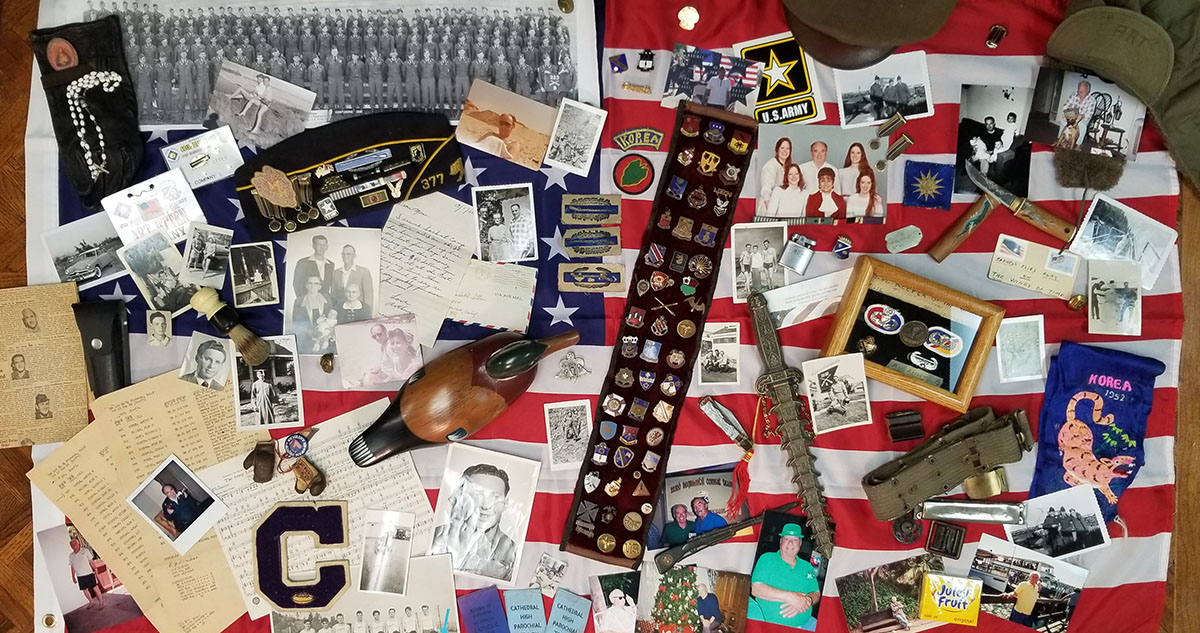 Large family photo collage prepared for a memorial tribute