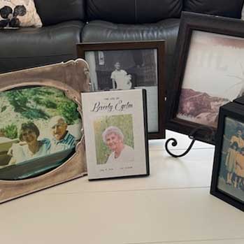A finished memorial video DVD case on a coffee table